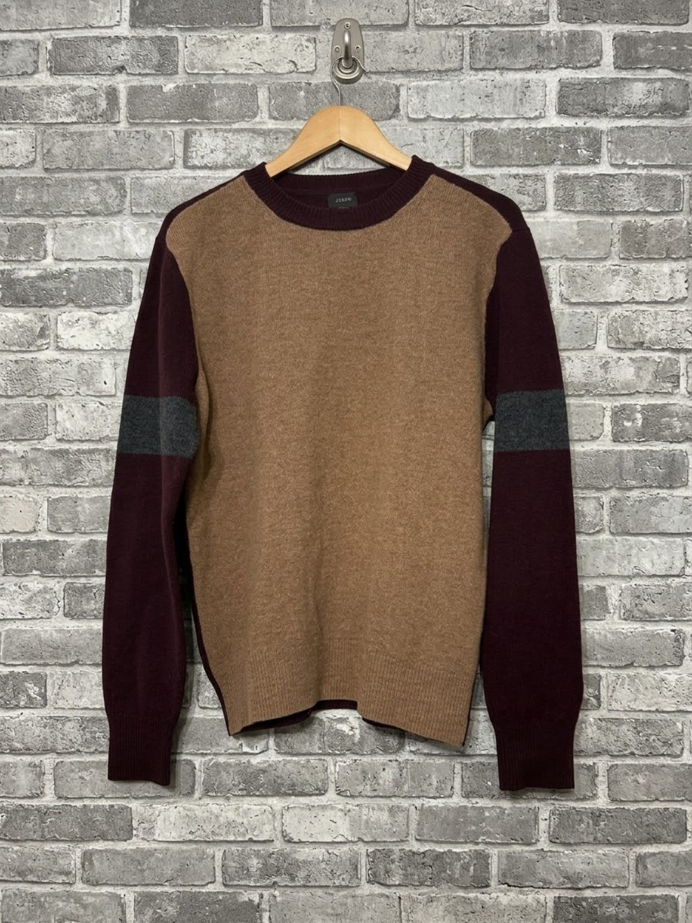 J. Crew Men’s 100% Wool Sweater Neutral Colorblock Crewneck Large